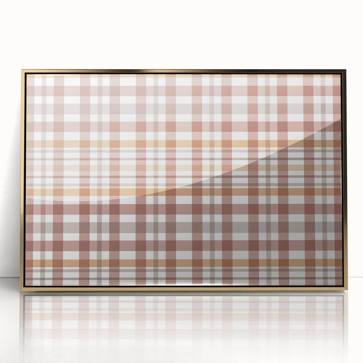 Mid-century modernist fall scene in gold and orange tones on a framed acrylic, ideal for modern art wall decor.