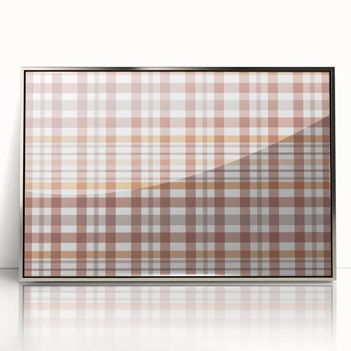 Mid-century modernist art depicting a stylized autumn scene in earth tones, framed acrylic print.