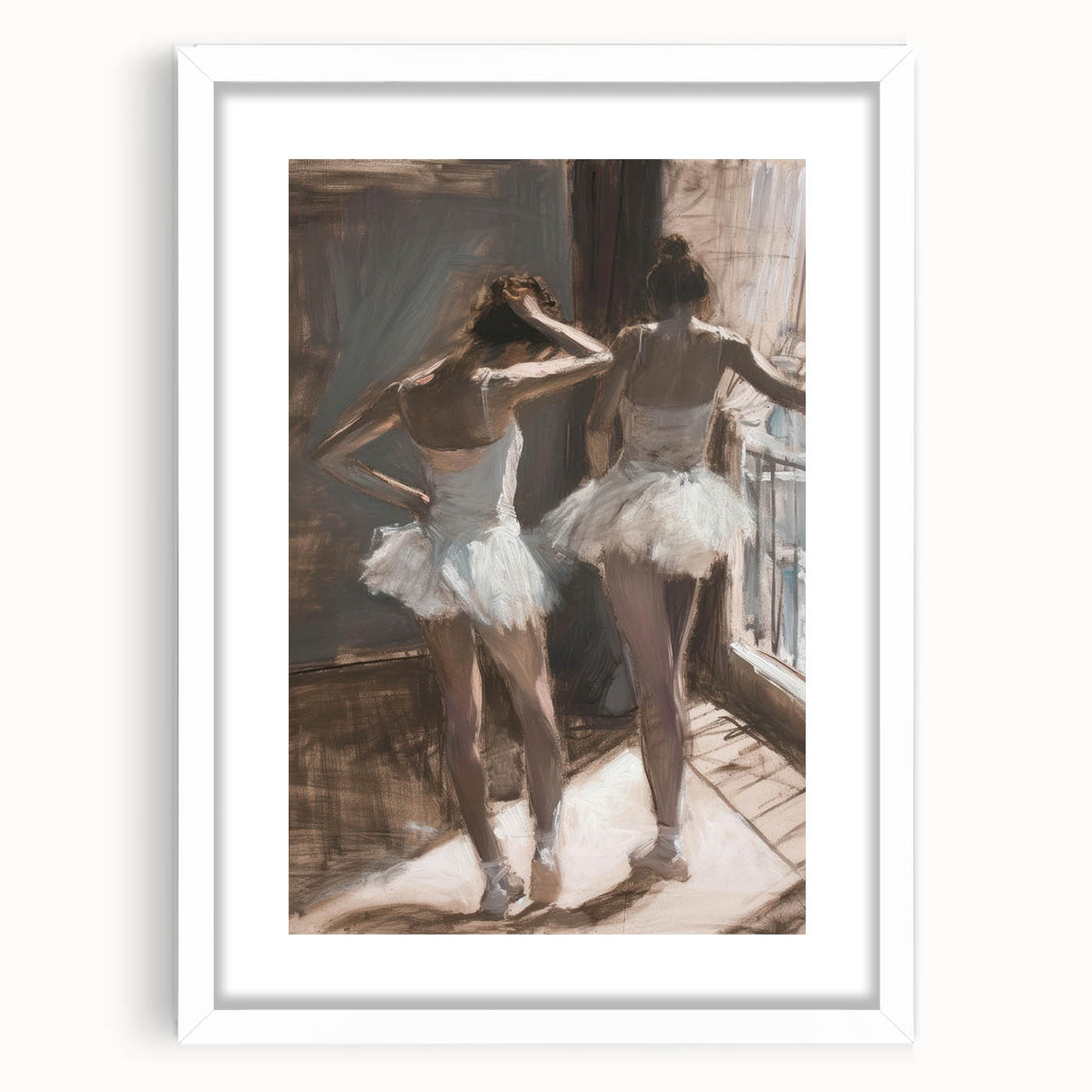 Abstract figurative artwork framed with a white mat, showcasing a modern design that blends vibrant colors and intricate shapes, perfect for contemporary decor.