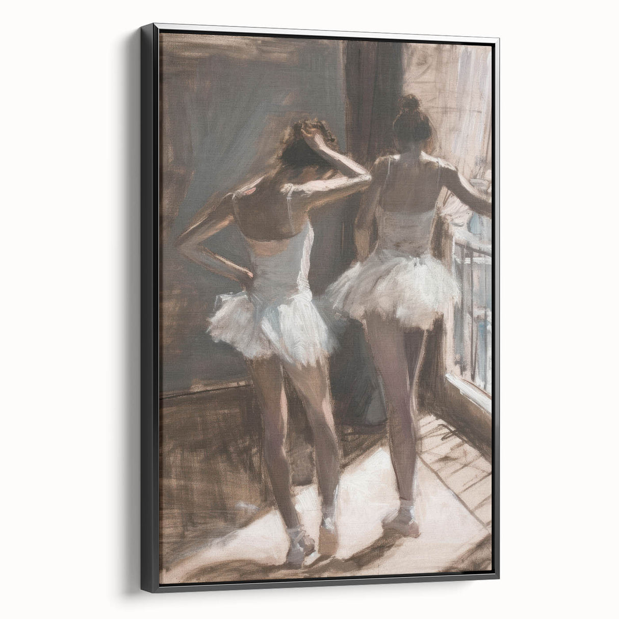 Abstract figurative framed canvas artwork showcasing dynamic shapes in shades of black and white, offering a modern aesthetic perfect for contemporary decor.