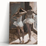 Abstract figurative art canvas depicting vibrant colors and dynamic shapes, leaning against a modern wall, ideal for contemporary home decor.