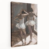 Abstract figurative stretched canvas artwork displaying vibrant colors and dynamic shapes, showcased from a side view to highlight its depth and texture. Ideal for modern home decor, this piece enhances any space with its artistic flair.