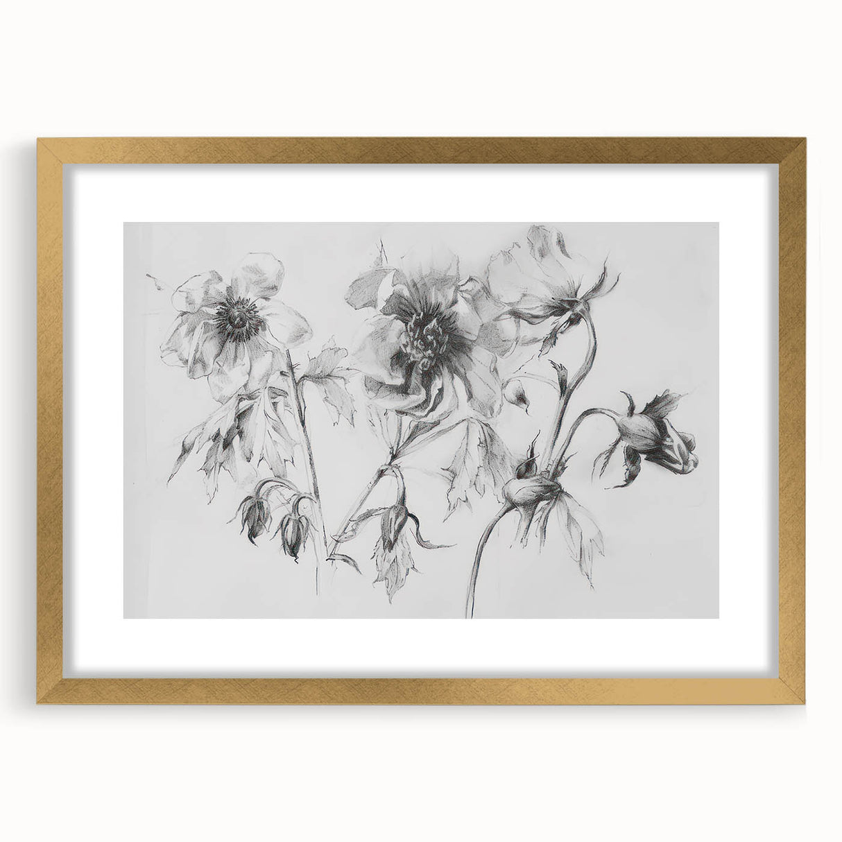 Abstract floral artwork framed in gold with a mat, showcasing vibrant colors and intricate patterns, ideal for elegant home decor and art enthusiasts.