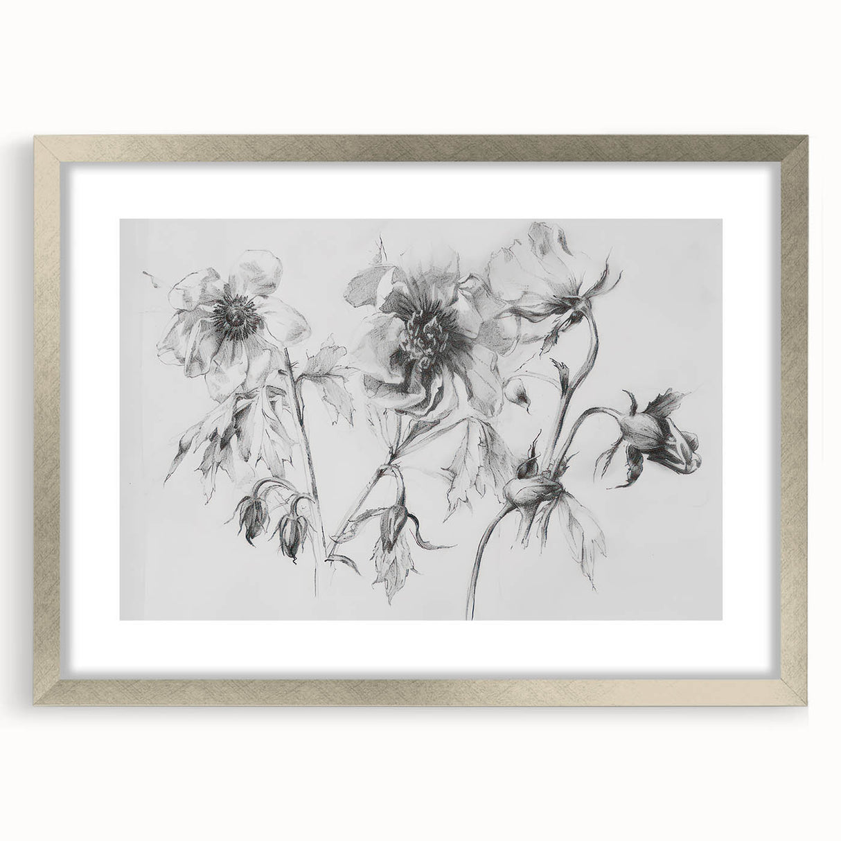 Abstract floral frame with a silver mat showcasing vibrant, colorful blooms against a textured background, ideal for modern home decor and art enthusiasts.
