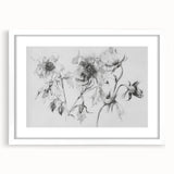 Abstract floral wall art framed in white with a mat, showcasing vibrant colors and intricate designs, perfect for modern home decor. Ideal for adding elegance to living spaces.