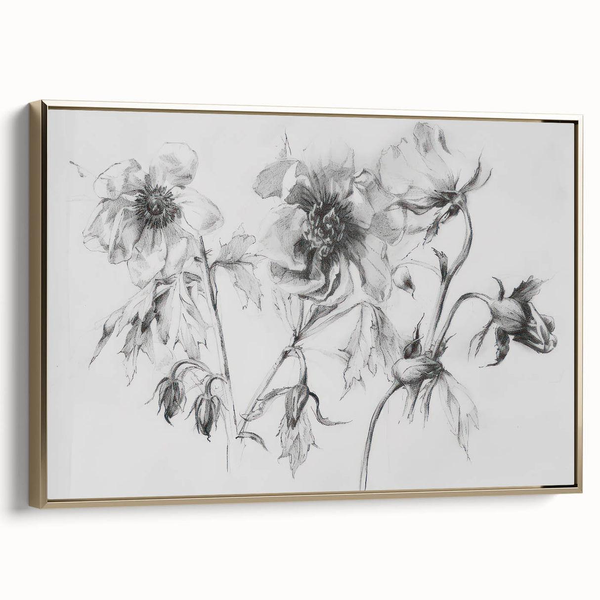 Abstract floral canvas artwork framed in gold, showcasing vibrant colors and intricate designs, perfect for modern home decor. The side view highlights its elegant finish and artistic details.