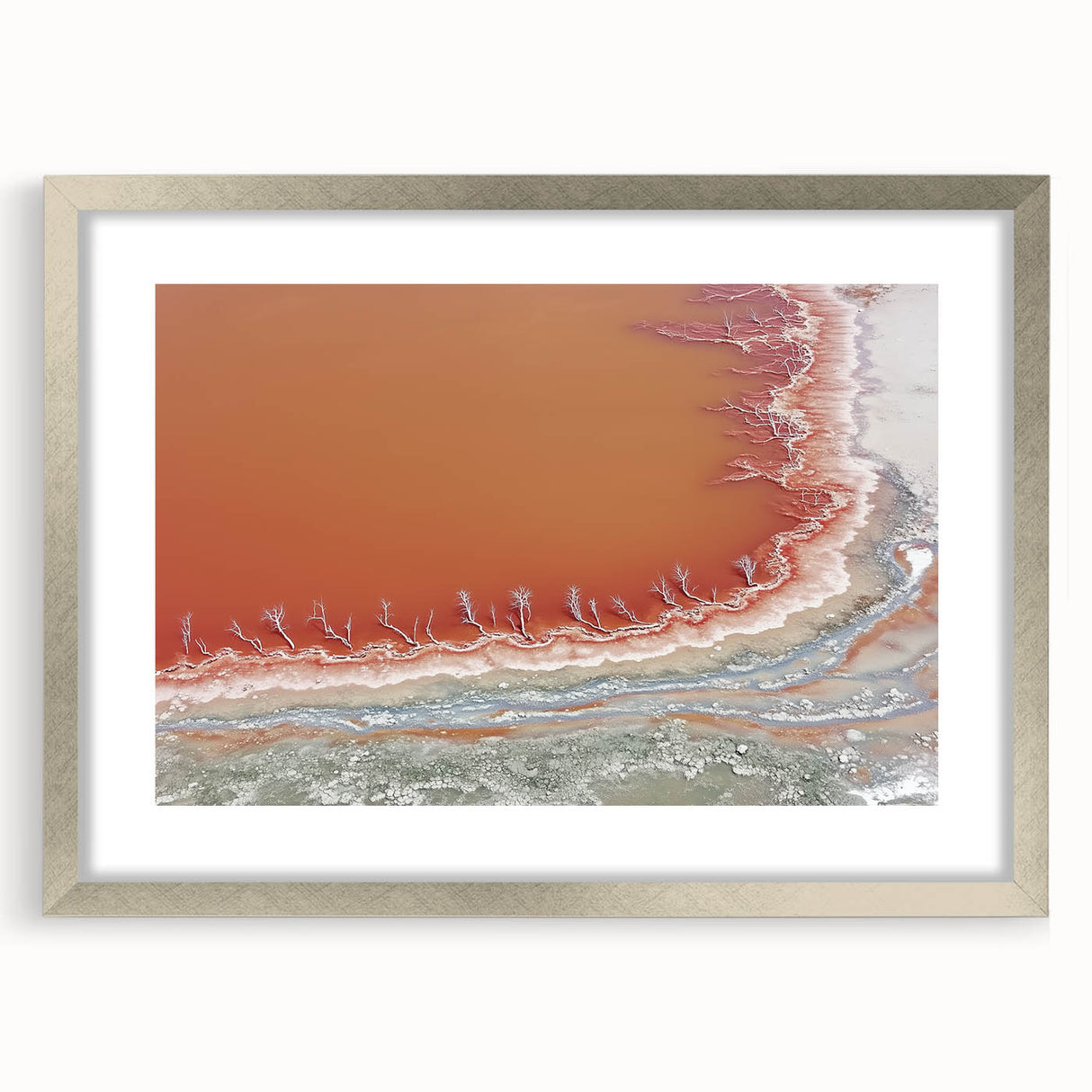 Abstract landscape artwork framed in silver with a mat, showcasing vibrant colors and dynamic shapes, ideal for modern home decor or office spaces.