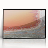 Framed acrylic artwork showcasing an abstract landscape in vibrant colors, set against a sleek black frame, perfect for modern home decor.