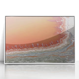 Framed abstract landscape artwork in white acrylic, showcasing vibrant colors and dynamic shapes, perfect for modern home decor. Ideal for enhancing any living space.