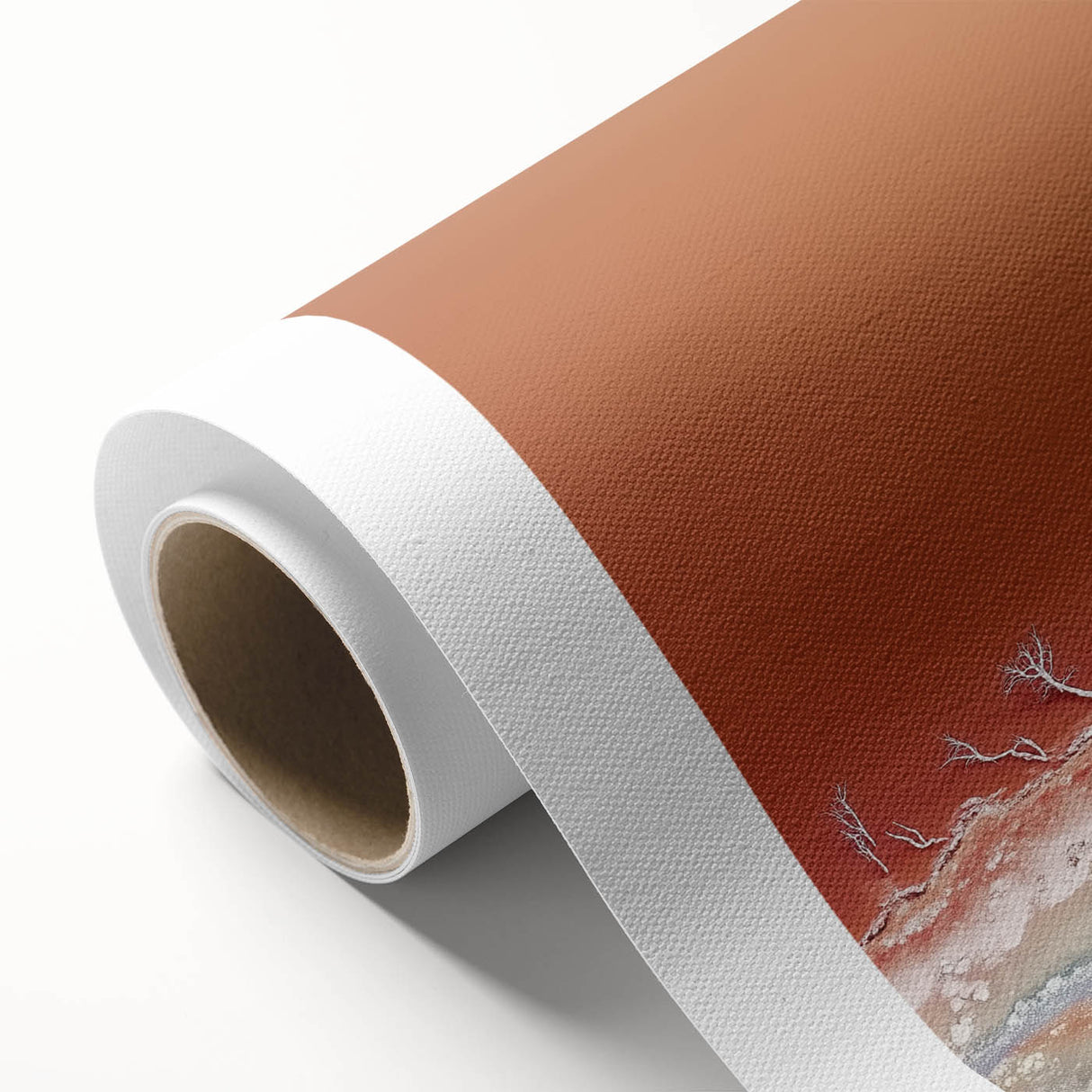 Abstract landscape artwork on rolled canvas showcasing vibrant blue and green hues, ideal for modern home decor. Packaged securely in a cardboard tube for safe delivery.