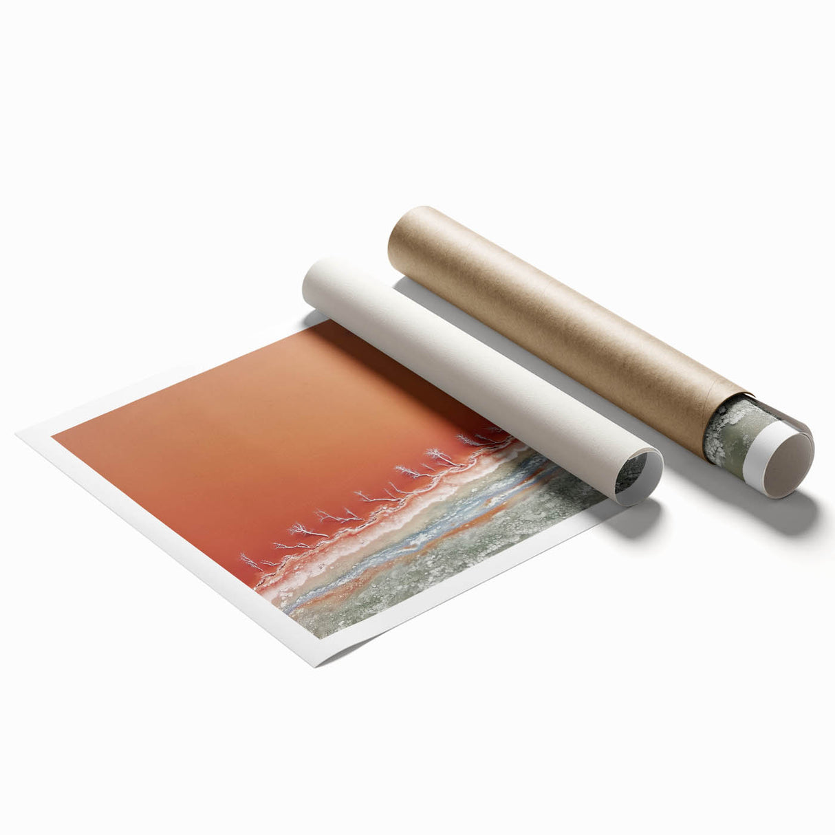 Abstract landscape rolled print showcasing vibrant colors and dynamic shapes, ideal for modern home decor. Packaged securely in a protective cardboard tube.