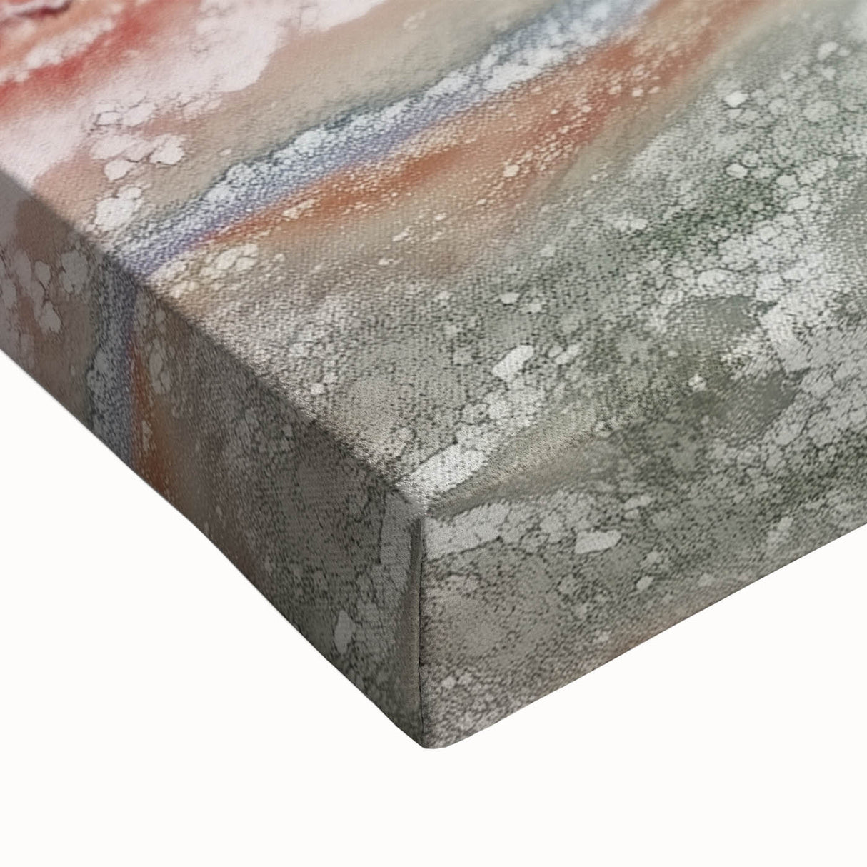 Close-up of an abstract landscape stretched canvas artwork, showcasing vibrant colors and intricate textures, perfect for modern home decor or art enthusiasts.