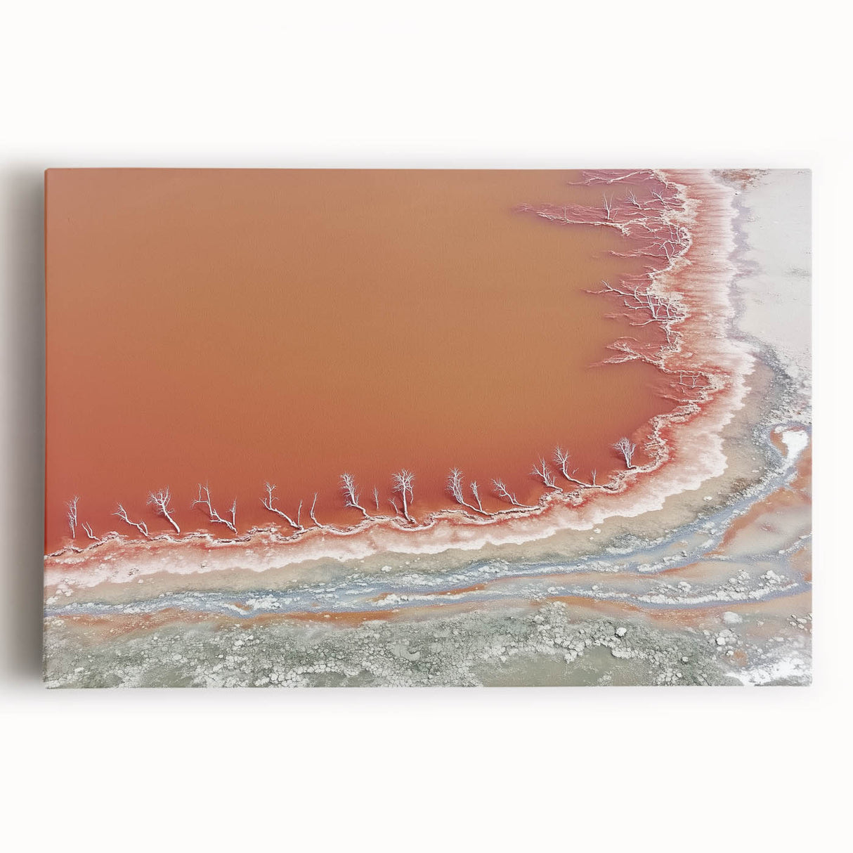 Stretched canvas artwork depicting an abstract landscape with vibrant colors and fluid shapes, perfect for modern home decor. Ideal for enhancing living spaces with artistic flair.