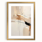 Abstract minimalist wall art framed in gold with a white mat, showcasing geometric shapes and soft color palette, perfect for modern home decor.