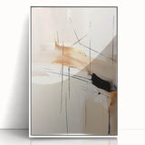 Framed abstract minimalist wall art in white acrylic, showcasing a sleek design suitable for modern decor, displayed against a neutral background.