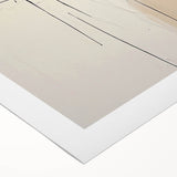 Abstract minimalist wall art on rolled canvas showcasing soft pastel colors and geometric shapes, elegantly packaged in a protective cardboard tube for display.