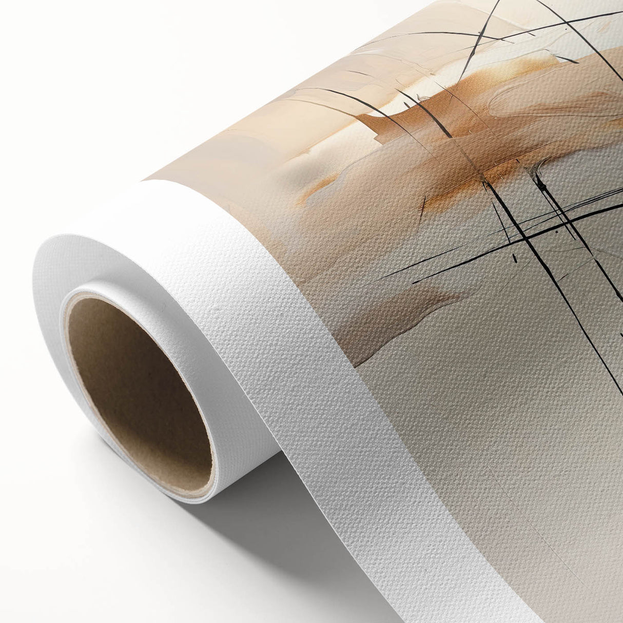 Abstract minimalist wall art design on rolled canvas, showcasing soft pastel colors and geometric shapes, ideal for modern decor. Packaged securely in a cardboard tube.