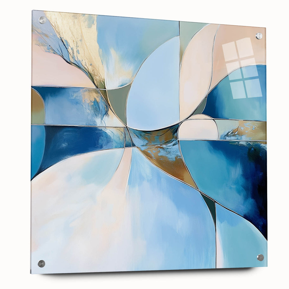 Colorful Abstract Wall Art – Blue, Peach & Gold Modern Canvas Decor
