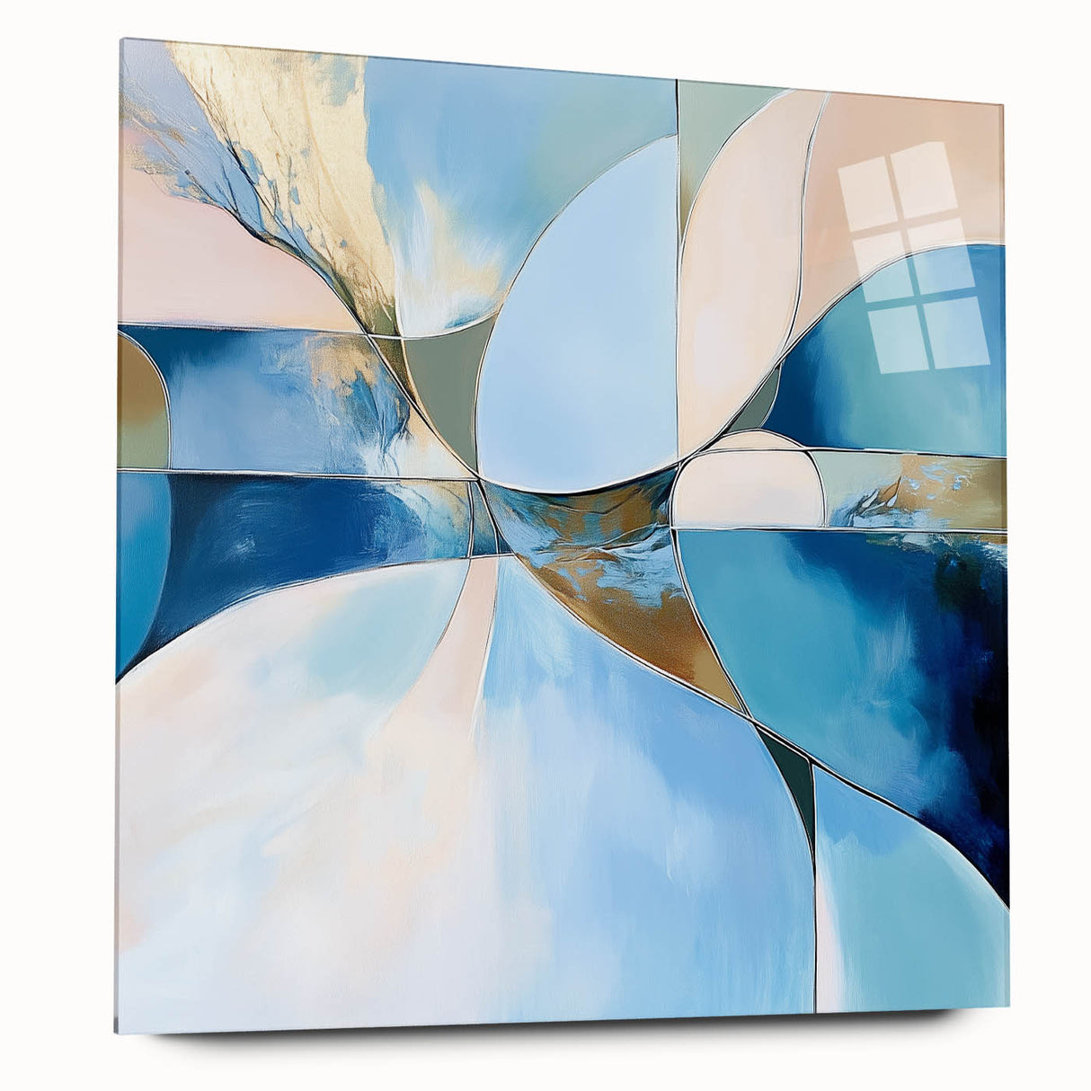 Colorful Abstract Wall Art – Blue, Peach & Gold Modern Canvas Decor