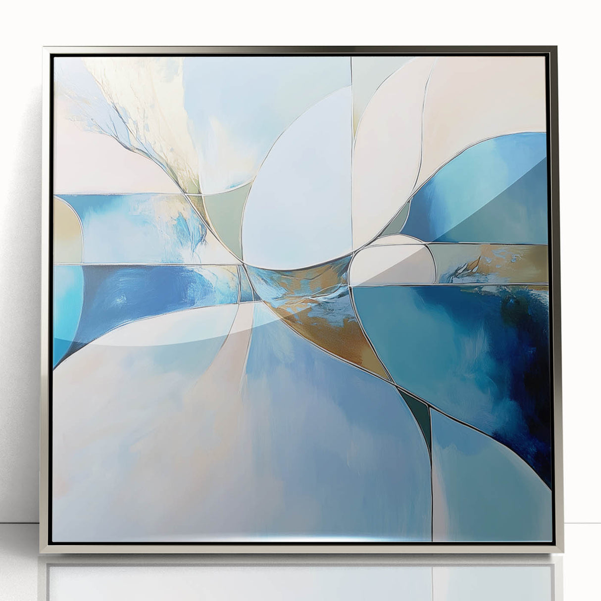 Colorful Abstract Wall Art – Blue, Peach & Gold Modern Canvas Decor