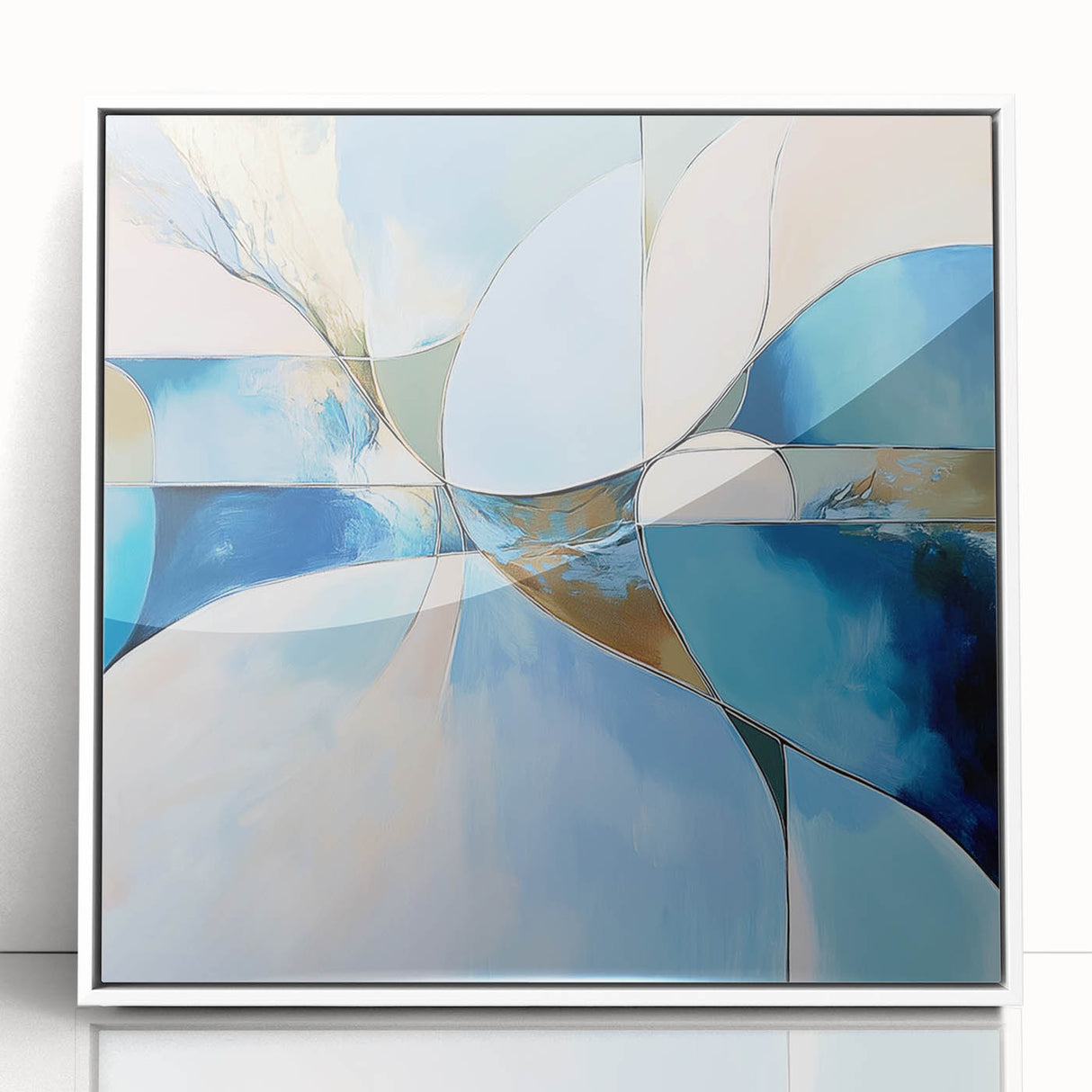 Colorful Abstract Wall Art – Blue, Peach & Gold Modern Canvas Decor