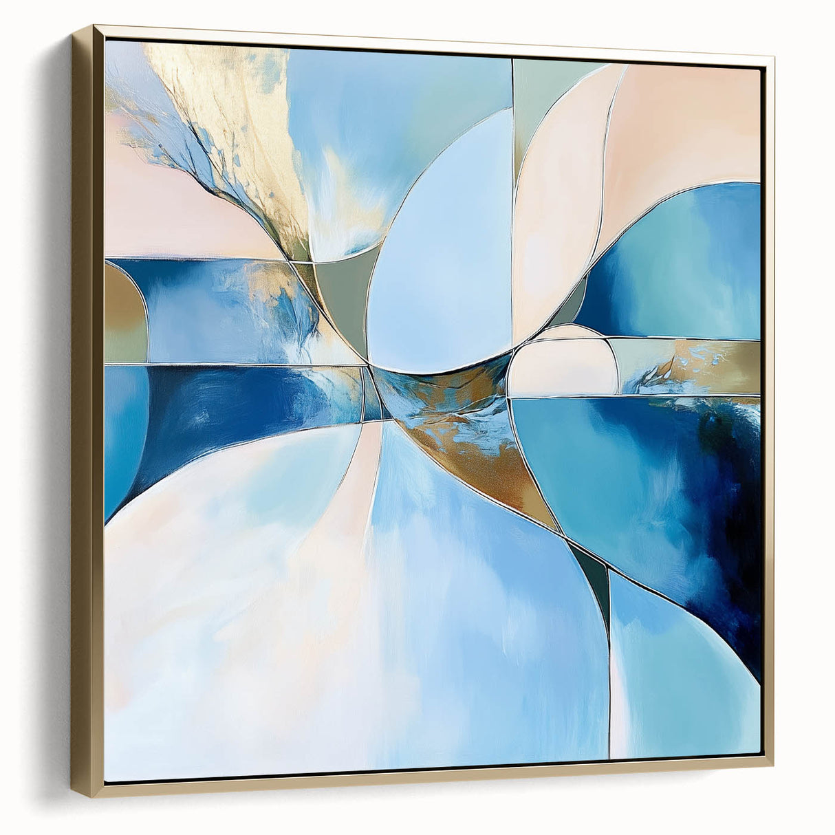 Colorful Abstract Wall Art – Blue, Peach & Gold Modern Canvas Decor