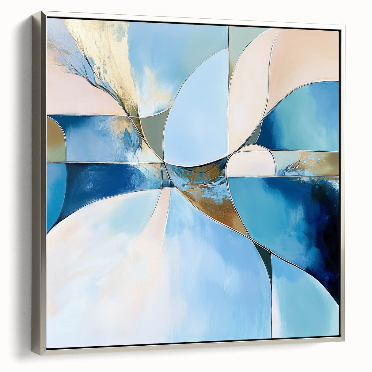 Colorful Abstract Wall Art – Blue, Peach & Gold Modern Canvas Decor