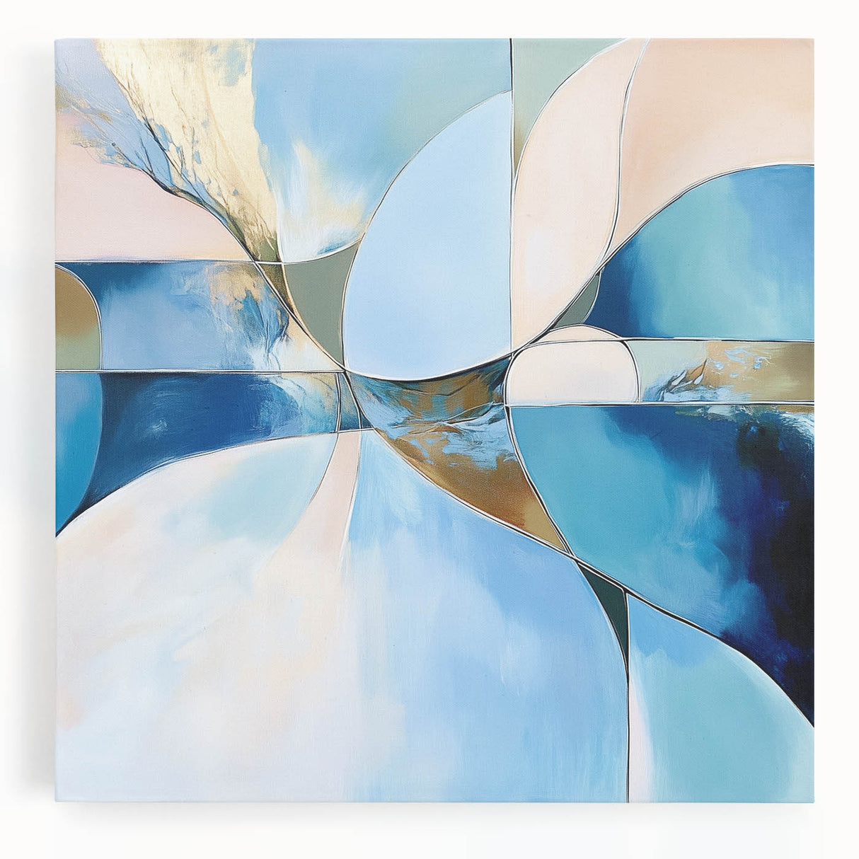 Colorful Abstract Wall Art – Blue, Peach & Gold Modern Canvas Decor