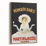 Framed canvas featuring a vintage poster of a black and gold landscape painting, suitable for bedroom wall art.