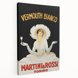 A large stretched canvas featuring a vibrant, graphic illustration of various fruits and beverages.