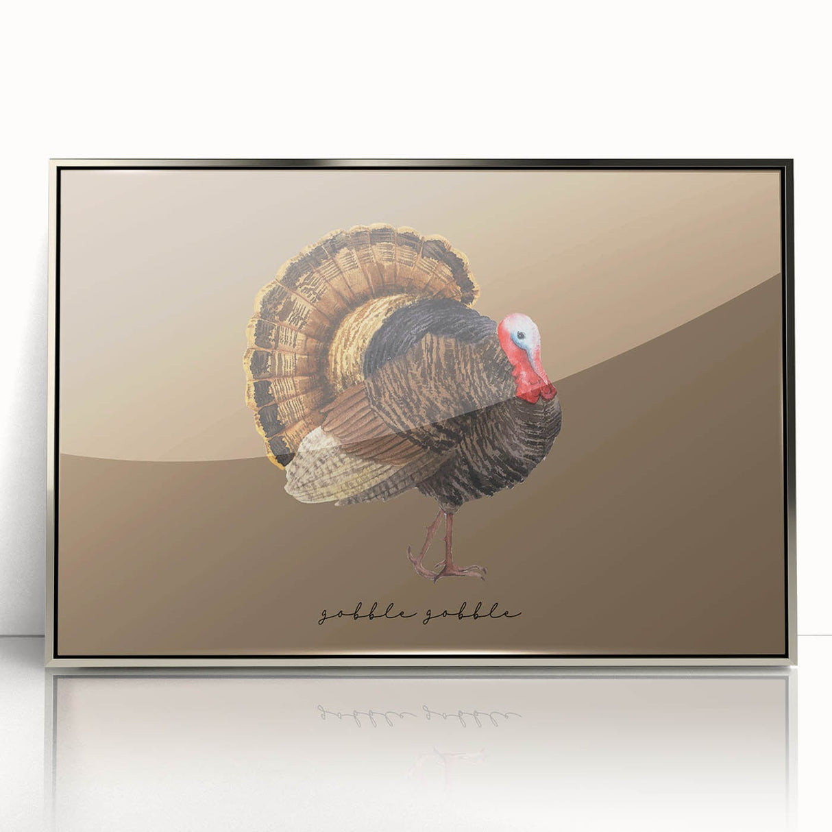 Mid-century modernist art depicting abstract fall foliage in orange and brown tones on a silver framed acrylic print.