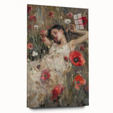 Abstract figurative acrylic artwork displayed in a glass frame, showcasing vibrant colors and dynamic shapes, ideal for modern home decor and art enthusiasts.