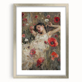 Abstract figurative frame with a sleek silver finish and a white mat, showcasing modern art design. Ideal for contemporary decor in living spaces.