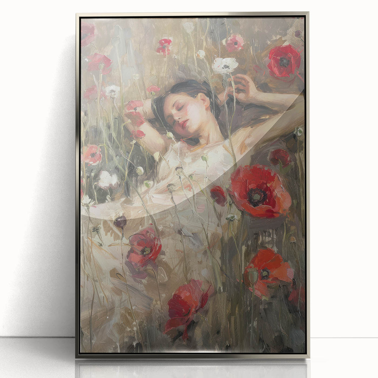 Framed abstract figurative acrylic artwork showcasing a silver front design, adding a modern touch to contemporary home decor. Perfect for art enthusiasts looking to elevate their space.
