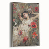 Abstract figurative wall art in a sleek silver frame, showcasing dynamic shapes and muted colors, perfect for modern home decor and art enthusiasts.