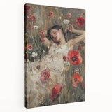 Abstract figurative stretched canvas artwork showcasing vibrant colors and unique shapes, highlighting modern artistic expression in a side view perspective. Perfect for contemporary decor and art enthusiasts.