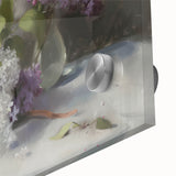 Close-up of an abstract floral design in vibrant colors on acrylic glass, showcasing intricate details and a glossy finish, perfect for modern decor.