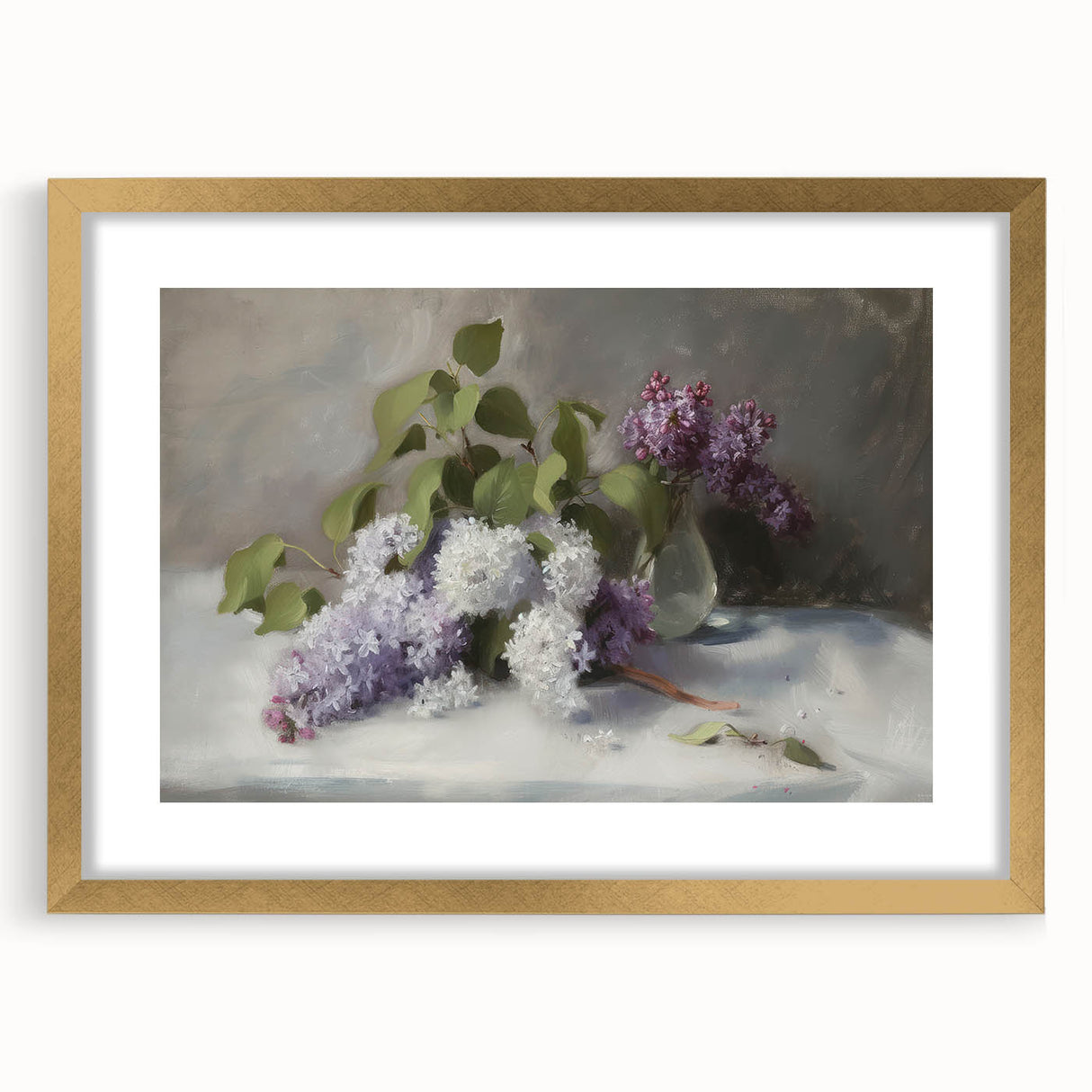 Abstract floral frame with a gold mat, showcasing vibrant colors and intricate flower designs, perfect for enhancing modern home decor.