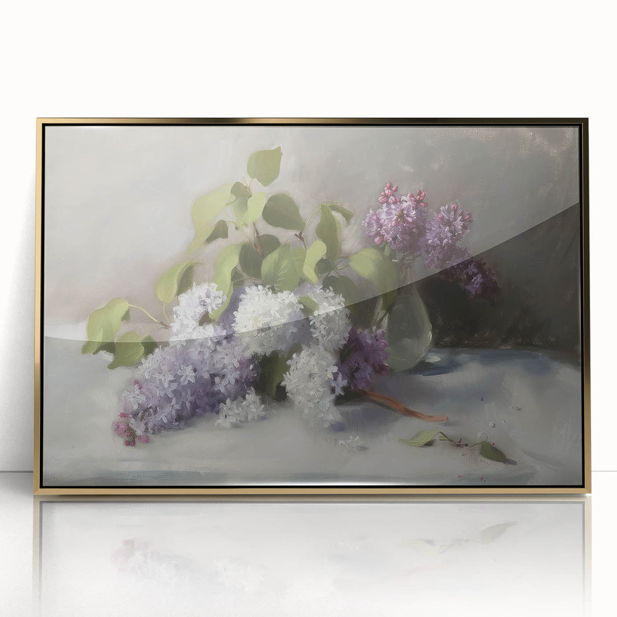 Framed abstract floral art piece in gold-acrylic finish, showcasing vibrant colors and intricate patterns. Ideal for modern home decor or office settings.