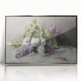 Framed acrylic artwork featuring abstract floral designs in vibrant colors, set in a sleek silver frame, perfect for modern home decor.