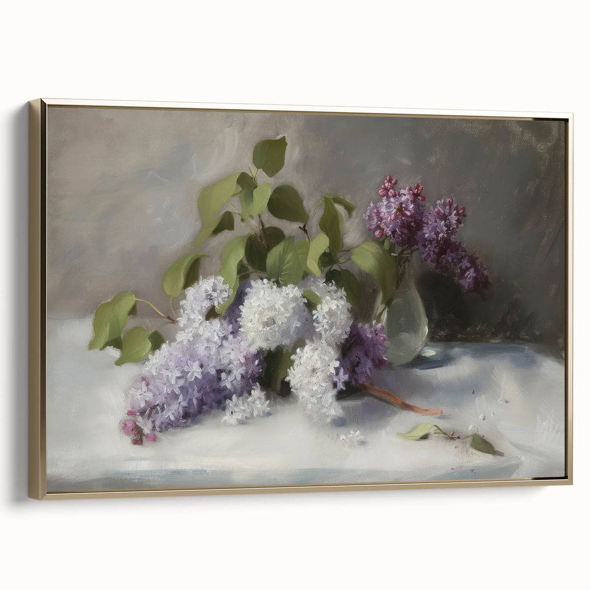 Framed canvas artwork showcasing an abstract floral design with vibrant colors and a gold frame, ideal for modern home decor and art enthusiasts.