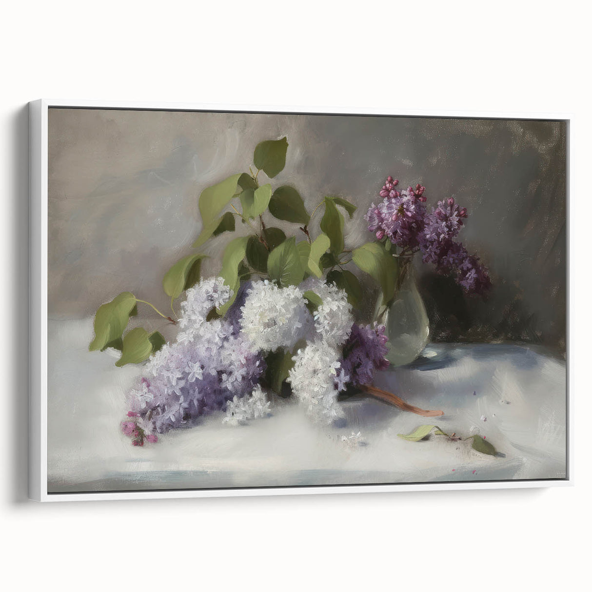 Framed canvas artwork showcasing a vibrant abstract floral design in soft pastel colors, displayed from a side view, perfect for modern home decor.