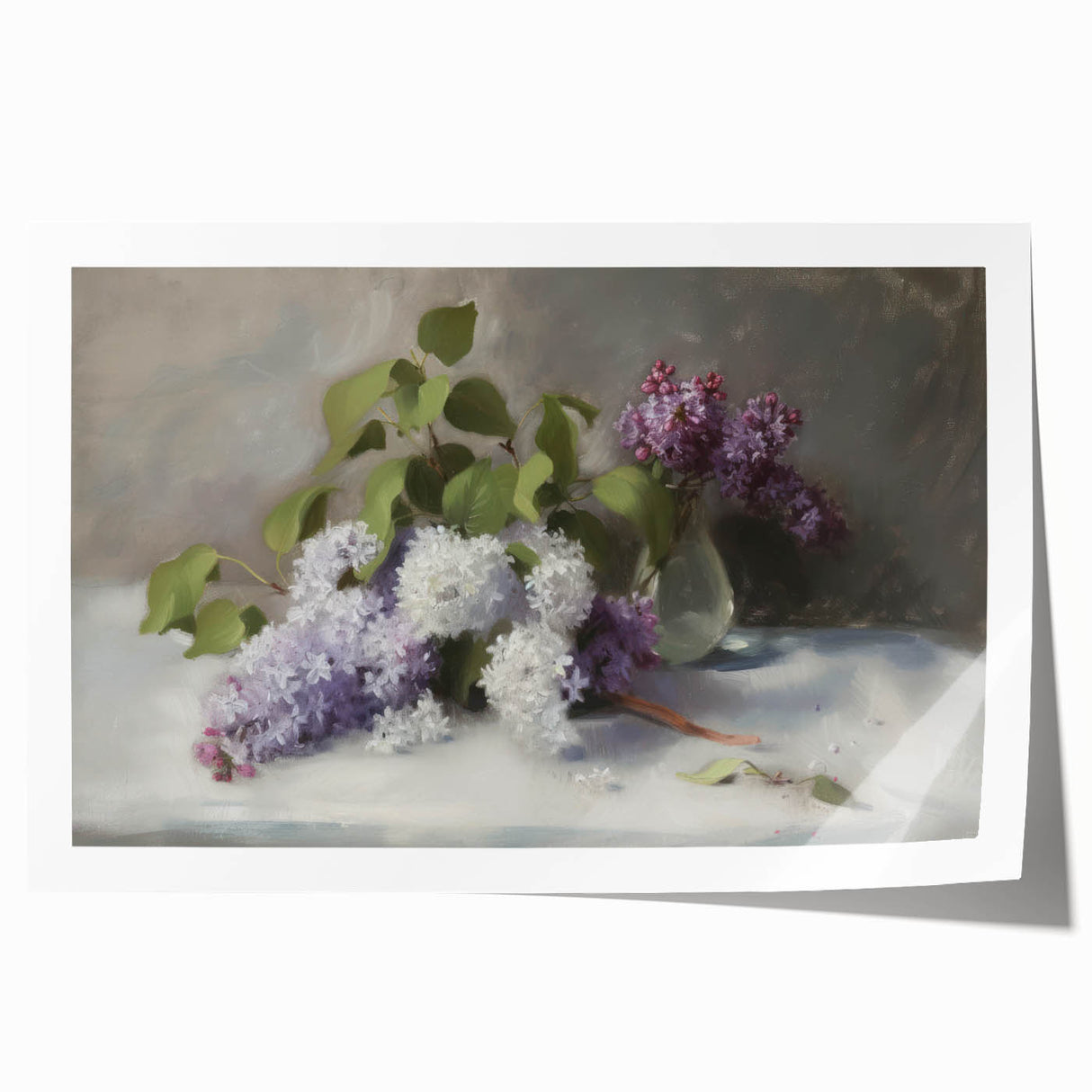Abstract floral artwork print showcasing vibrant colors of pink, blue, and green, elegantly rolled for easy display and storage, perfect for home decor.