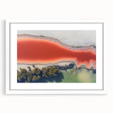 Abstract landscape framed artwork featuring a white mat, showcasing vibrant colors and unique textures, ideal for modern home decor. The piece enhances interior spaces with its contemporary design and artistic flair.