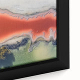 Close-up view of an abstract landscape framed canvas artwork showcasing rich, vibrant colors and intricate textures, perfect for modern home decor.