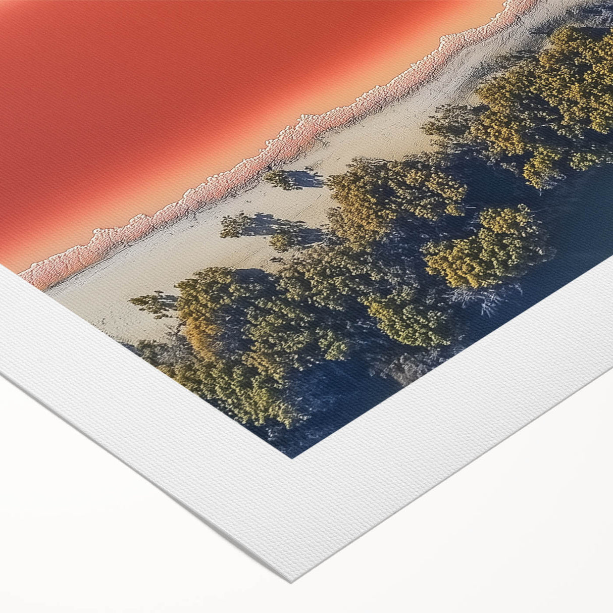 Abstract landscape art on rolled canvas showcasing vibrant hues of blue and green, with textured brush strokes, ideal for modern home decor.