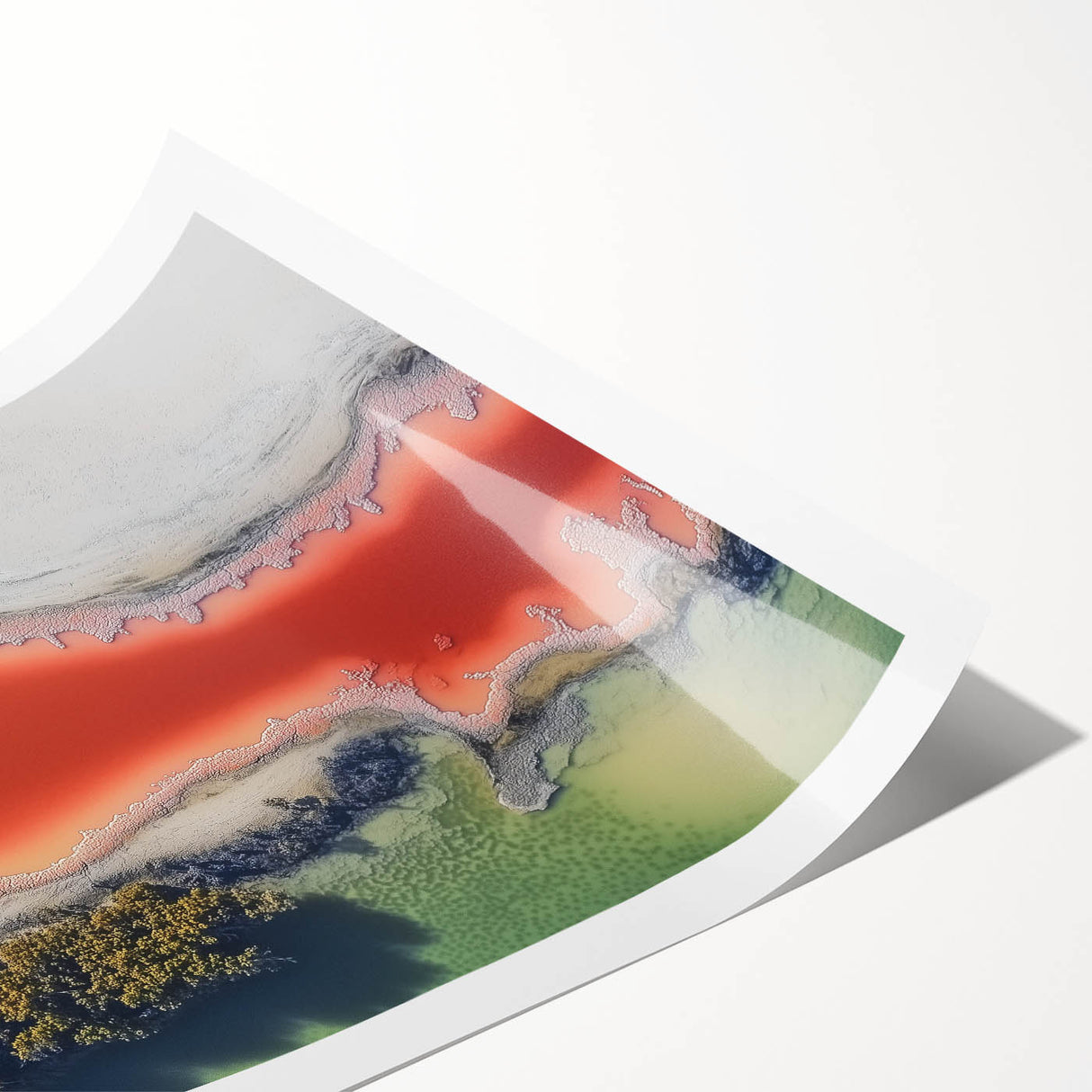 Abstract landscape print showcasing vibrant colors and fluid shapes, rolled for easy transport. Ideal for modern decor, this artwork adds a touch of elegance to any space.