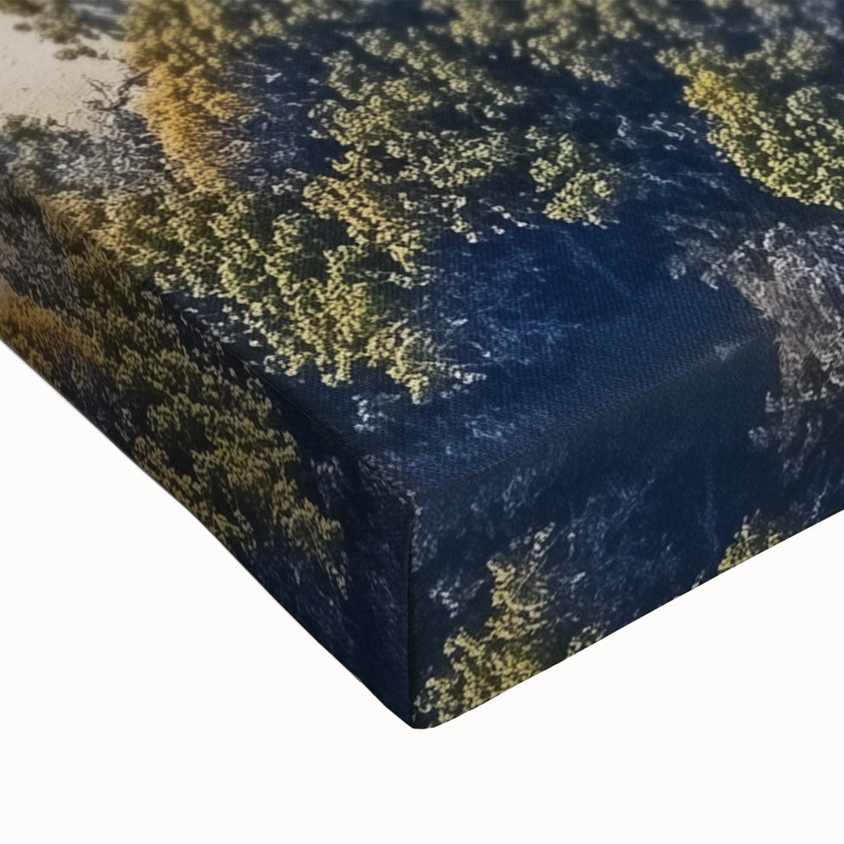 Close-up of a vibrant abstract landscape stretched canvas artwork, showcasing rich colors and intricate textures, perfect for modern home decor. This eye-catching piece adds a contemporary touch to any interior setting.