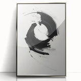 Framed abstract minimalist wall art featuring a silver acrylic design, showcasing fluid shapes and a modern aesthetic, perfect for contemporary home decor.