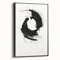 Framed abstract minimalist wall art featuring a sleek black design, displayed in a modern setting with a side view, ideal for contemporary home decor.